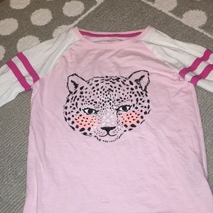 Quarter length sleeve pink and white jaguar shirt